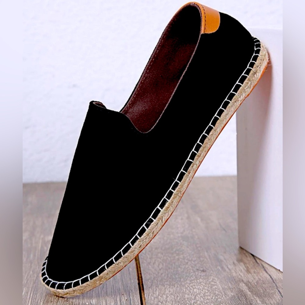 Men Stitch Detail Slip On Loafer, Black Canvas Espadrille Loafer US 9.5(EU 42)